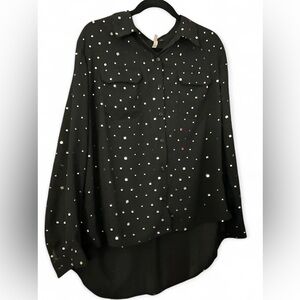 Ny Collection Woman Black Polka Dot Women's Button Down Top Size 1x